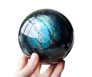 Crystal Ball, Labradorite Ball Ornaments, Gray Moonstone Rough Stone Polished Seven-Star Array feng Shui Ball Home Ornaments,65mm