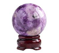 Crystal Ball Lepidolite Quartz Sphere Purple Mica Stones with Wooden Base for Home Work Decor Astrology Gift Collections,40mm