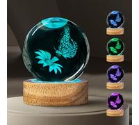 Crystal Ball Night Light - 60mm Glass Ball with Remote Control Butterfly Figurine Perfect Home Decor Ideal Gift for Women, Kids, Teens