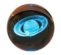 Crystal Ball Night Light 6CM 3D Planet Galaxy Lamp with Wood LED Base USB Direct Plug for Power Home Bedroom Tabletop Decor (Saturn Without Base)