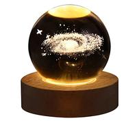 Crystal Ball Night Light, 6cm Engraved Crystal Globe Lamp with Wooden LED Light Base, USB Charging, Warm White Mood Lights for Bedroom Living Room Home Decor, for Kids Adults