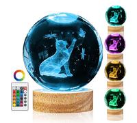 Crystal Ball Night Light Cat Lamp, 3.15 Inch Cat Figurines with 16 Color Wooden LED Base, Birthday &