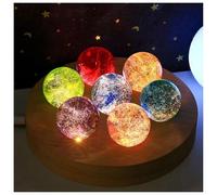 Crystal Ball Night Light Lamp with LED Wooden Base, 7 Chakra Healing Sphere for Meditation and Positive Energy Decoration for Home
