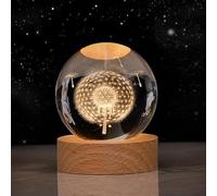 Crystal Ball Night Light Projection Lamp Planet Model,3D Crystal Ball with Led Wooden Base,Gift for Christmas Thanksgiving Birthday, Home Room Decor LED Night - USB Powered with Switch (Dandelion)