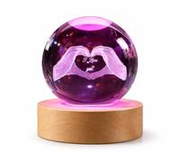Crystal Ball Night Light with Wooden LED Base, Laser-Engraved Glass Orb 6cm, Colour-Changing USB Powered Decorative Lamp, Romantic Love Ornament for Bedroom, Living Room or Gift Decor