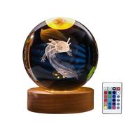 Crystal Ball Night Light with Wooden Stand, 3D Axolotl Crystal Ball Decorative Night Light with 16 Color LED Light Base, Remote Control for Bedroom Home Decor (6 CM)