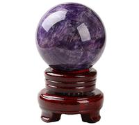 Crystal Ball Orange Moonstone Polished Divination Decorative Sphere with Wood Stand Crystals Stone,9cm