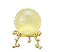 Crystal Ball Ornament Citrine Ball Hand Polished Fortune Home Decoration Ornament + Shelf(146g)