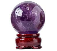 Crystal Ball Quartz Amethyst Sphere Polished Dreamy Purple Scrying with Wood Stand Divination Collection Decor Gift,55~60mm Gemstone Stone