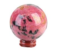 Crystal Ball Rhodonite Quartz with Stand for, Divination Sphere, Home Decoration, Fengshui,80mm