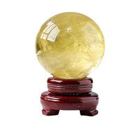 Crystal Ball Rough Stones Gemstone with Stand Citrine Balls Feng Shui Aura Home Witchcraft Decorative Gift Men Women,60mm Gemstone Stone