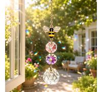 Crystal Ball Suncatcher Hanging Window Decor, Rainbow Prism Memorial Gift, Cute Bumble Bee Garden Prism Pendant