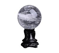 Crystal Ball White Melting Clear Quartz with Wooden Stand for Decoration Fengshui,19cm/7.5in Gemstone Stone
