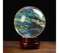 Crystal Ball with Stand Yellow Decorative Balls Smelt Quartz for, Divination Sphere, Home Decoration, Fengshui,20cm/7.9in