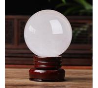 Crystal Ball with Wooden Base,White Calcite Quartz Ornament,Magic Orb Stone Sphere for Feng Shui, Home Decor,50mm/1.96in