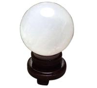 Crystal Ball with Wooden Stand Quartz White Calcite Ornament Witchcraft Home Office FengShui Decoration,11cm/4.3in