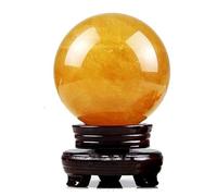 Crystal Ball Yellow Calcite Sphere Decorative Polished Gemstone with Wooden Stand,130mm