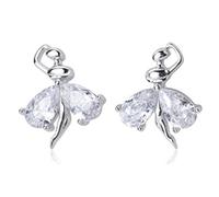 Crystal Ballet Dancer Sterling Silver Stud Earrings for Women Girls CZ Nickel Free Tiny Small Dancing Ballerina Cartilage Cuff Tragus Lucky Post Dainty Cute Jewelry Gifts for Daughter