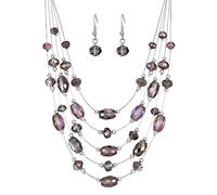 Crystal Beaded Statement Necklace for Women Boho Colorful Multi-Strand Necklace and Earring Sets for Women Fashion Jewelry Gifts for Mom, 17" - 19", Crystal, No Gemstone