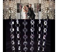 Crystal Beads Chains,niCWhite 33FT Acrylic Beads Garland Curtain Strands,Octagonal Beaded Chandelier Chain,Beads String Roll For DIY Wedding Christmas Ornaments Garland