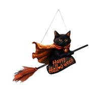 Crystal Beads Chandelier Metal Door Hanger Decorative Distressed Pumpkin with Cat " Happy Halloween" Plaque Halloween Eve Wall Art Indoor Decoration (Black-a, 30cm)