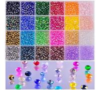 Crystal Beads Kit 3mm 24colors 2880pcs Glass Beads Small Briolette Faceted AB Color Spacer Beads for Bracelet Necklace Making Crystal Beads for Jewelry Making DIY (3mm, Multicolor)