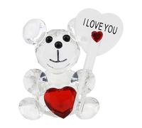 Crystal Bear Figure Valentine's Day Gi-ft, Red Love Heart Ted-dy Bear, I Love You Sign Collectible Cut Glass Art Craft Romantic Ornament, Girlfriend Boyfriend Bf Gf Wife Christmas Gi-ft