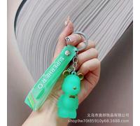 (Crystal Bear [Four-link Chain Leather] Green) Cute crystal bear keychain doll creative crystal bow tie bear key pendant cartoon violent bear keychain