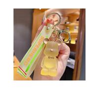 (Crystal Bear-Yellow) Cute crystal bear keychain doll creative crystal bow tie bear key pendant cartoon violent bear keychain