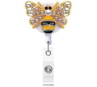 Crystal Bee Yellow Bling Bling Retractable Badge Reel Holder ID Badge Holder with Belt Clip Badge Holders for Nurse, Retractable Cord Identification Badges Supplies (25.6 Inch)