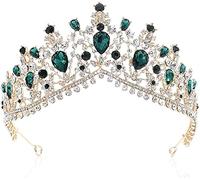 Crystal Big Crown Headwear Bridal Wedding Hair Accessories Jewelry Bride Tiaras Princess Crowns,Colour:Pink Bracelets Earrings Rings Necklaces (Color : Red)