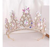 Crystal Big Drop Bridal Tiaras Crown Rhinestone Pageant Diadem Headbands Wedding Hair Accessories Gold AB Color