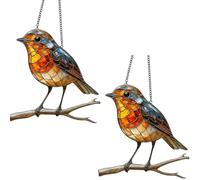 Crystal Bird Sun Catcher, 2 Pack Robin Garden Ornaments Outdoor, Stained Glass Style Hanging Decor for Windows and Gardens, 20CM x 20CM Sun Catcher Gifts for Nature Lovers
