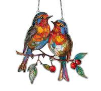 Crystal Bird Sun Catcher,2D Flat Hanging Garden Ornaments Outdoor,Cry/stal Hummingbird Sun Catcher,Glass Hanging Decorations,Sparkling Cry/stal Ornaments for Windows,for Windows Han/ging(Two birds)