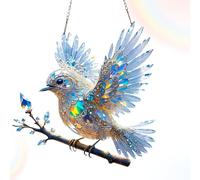 Crystal Bird Sun Catcher,Stained Glass Kit Sun Catcher,Hanging Garden Ornaments Outdoor,2D Flat Sparkling Garden Hanging Ornaments,Glass Ornaments for Windows,Crystals Art Gift for Lovers(Bluebird)