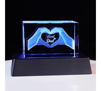 Crystal Birthday Gfits for Dad, Engraved 3D Heart in Hands with Best Dad Paperweight Ornament for Daddy on Christmas, Keepsake Presents for Father's Day from Daughter or Son