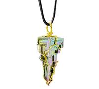 Crystal Bismuth Pendant - Iridescent Mineral Necklace, Vibrant Gem Charm, Artistic Wirework Detailing, Distinctive Stone Jewelry |Chakra Amulets for Fashion Enthusiasts Collectors Therapies Protection