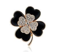 Crystal Black Four Leaf Clover Brooch Charm Rhinestones Lapel Pin Wedding Accessories for Women Clothing Bags Backpacks Gift