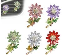 Crystal Bloom Car Fragrance Clip, Bling Bloom-Shaped Crystal Flower Vent Air Freshener Decorative Clips, Cute Non-Slip Car Interior Decor Accessories (5pc)