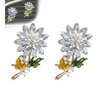 Crystal Bloom Car Fragrance Clip, Crystal Sunflower Clips, Sparkling Flower Clips Car Vent Clip Air Freshener, Cute Cars Interior Decoration Accessories for Women (White, M)