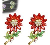 Crystal Bloom Car Fragrance Clip, Crystal Sunflower Clips, Sparkling Flower Clips Car Vent Clip Air Freshener, Cute Car Interior Decoration Accessories for Women (red, one size)