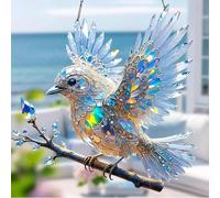 Crystal Blue Bird Stained Art Ornament - Acrylic Hummingbird Stained Crystal Pendants - Hummingbird Stained Glass Birds Window Hangings, For Window Hanging, Bird Lover Gift, 2D Flat Pendant
