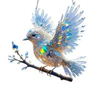 Crystal Blue Bird Stained Ornaments | Acrylic Garden Bird Ornaments | 2D Hummingbird Garden Panels Decorative | Sparkling Crystal Art Accessories for Home & Gardens