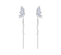 Crystal blue butterfly pearl earrings for women, unique and high-end design, simple and versatile.