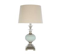 Crystal & Blue Glass Table Lamp with Linen Shade blue