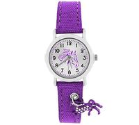 Crystal Blue kids’ watch for girls, with sparkly horse pendant, textile watch strap, analogue Quartz, purple 20016