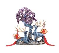 Crystal Bonsai Crystal Fortune Tree Decoration, with Deer Living Room Entryway Wine Cooler Ornament Gemstone Tree Decor(Purple)