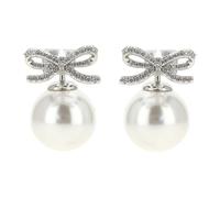 Crystal Bow Pearl Back Earrings - female - Self Portrait - Earrings - Gray - ONE SIZE - Accessories ONE SIZE