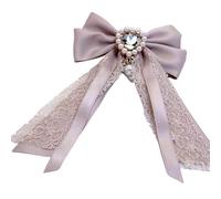 Crystal Bow Pin with Permanent Beads, Thin Adjustable Lace Accent for Formal Daily Wear Elegant Lace Crystal Brooch