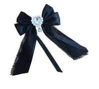 Crystal Bow Pin with Permanent Beads, Thin Adjustable Lace Accent for Formal Daily Wear Elegant Lace Crystal Brooch